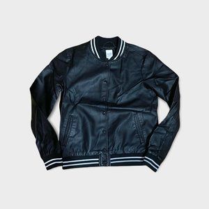 Black faux-leather baseball jumper, size S